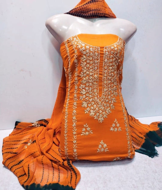 3pc Lawn Gotta Work Jall  Dress (Tie & Dye Dupatta) Orange